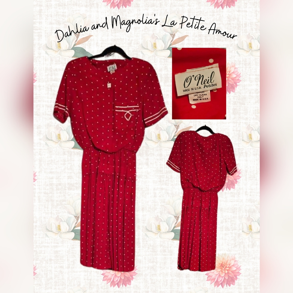 Vintage O'Neil Red Polka-dot Dress Size L